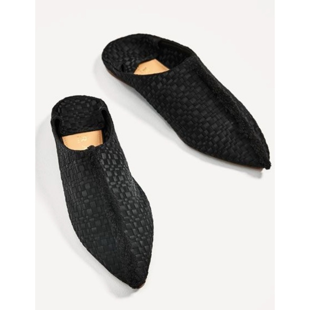 Zara Black Woven Babouche Pointed Toe Flats - Size EUR 36 (5.5)